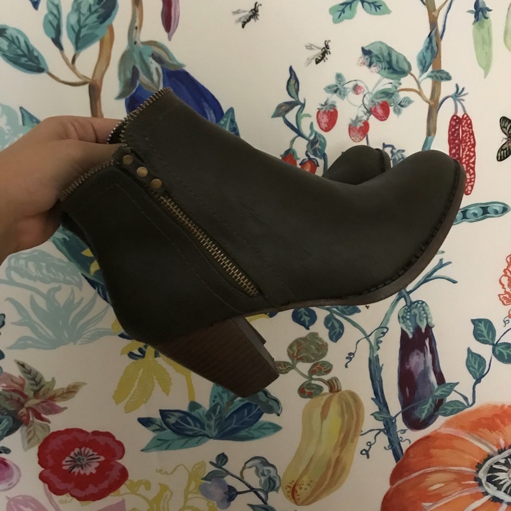 Olive Green Booties with gold detail